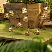 economico Strisce LED-Lanterna in rattan intrecciata a mano con 10 lampadine a LED, luci decorative con spina per interni ed esterni, balcone, patio, giardino, matrimonio, camera da letto
