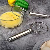 cheap Kitchen Utensils &amp; Gadgets-Stainless Steel Magic Dough Whisk Double Loop Mixer, Handheld Flour Dough Mixing Tool, Manual Egg Beater and Bread Batter Stirrer for Baking, Kitchen Utensil for Pastry and Pizza Dough