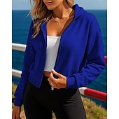 economico Giacche da corsa-Per donna Felpa con cappuccio cardigan Cerniera completa Breve Manica Lunga Top Athleisure Autunno Antivento Escursionismo Allenamento Atletico abbigliamento sportivo Abbigliamento sportivo Tinta
