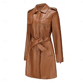 cheap Winter Coats-Women&#039;s Coat Windproof Comfortable Pocket Full Zip Fashion Street Style Plain Outdoor Casual Daily Long Turndown Regular Fit Long Sleeve Outerwear Black Burgundy Camel Fall Winter