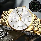 preiswerte Quarz-Uhren-Die neue Edelstahlband große Ziffernblatt modische Herren Business Uhr mit IPX7 Wasserbeständigkeit leuchtendem Kalender und Tagesanzeige Freizeit Quarz Uhr einfache und vielseitige Herren Sport
