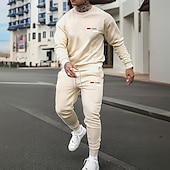 halpa Miesten 3D Collegepaita Setti-Miesten Pariisi 2kpl 3D-hupparisarjat Verryttelypuku Pullover-huppari Pitkähihainen Pitkät housut Tiukka pyöreä kaula-aukko Urheilullinen Rento arki Kausaliteetti 3D-tulostus Kevät Syksy Talvi Musta