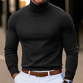 preiswerte Basic-T-Shirts-Herren T-Shirt Langarmshirt Falscher Rollkragen Langarm Rollkragen Stapelhals Herbst Winter Frühling &amp; Herbst Einfarbig Täglich Lässig Streetstyle Stehkragen Rein Formell Outdoor Straße Hellblau