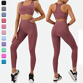 tanie Zestawy i jednoczęściowe-Damskie 2 elementy Dres do jogi Stroje do salonu Biustonosz sportowy, legginsy bezszwowe Jednokolorowe Zestawy odzież Lato Ciemnoszary Błękit jeziora Trening w siłowni Wysoka talia Elastyczny