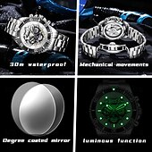 abordables Montres à quartz-OLEVS Hommes Montre à quartz Créatif Mode Décontracté Montre-bracelet Remontage automatique Phase de Lune Lumineux IMPERMÉABLE Acier Suivre