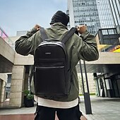 preiswerte College-Rucksäcke-Grauer Kunstlederrucksack für Herren – minimalistische Laptoptasche mit Reißverschlusstasche vorne für Schule, Arbeit und den täglichen Weg zur Arbeit