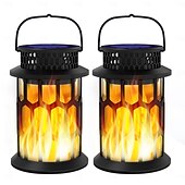 billige Halloween utendørs-1 stk halloween jul utendørs solcelledrevet vanntett blinkende flamme håndholdt lykt 28 led-stråler gårdsplass hage plen sti anhengslampe hengende lys dekorativ lys landskapslys