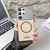 cheap Samsung Cases-Phone Case For Samsung Galaxy S25 Ultra S24 Ultra S23 Ultra Back Cover Magnetic Shockproof Wood Grain PC