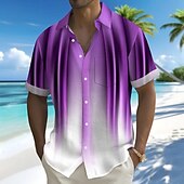 voordelige Geometrisch patroon-Voor heren Overgangskleur Overhemd Zomer overhemd Overhemd met knopen Korte mouw Mode-casual Buiten Vakantie Dagelijks gebruik Zomer Lente Strijkijzer 3D-afdrukken shirts met kraag Voorste zak Paars