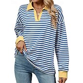abordables Sudadera &amp; Sweatshirt-Mujer Sudadera tipo jersey Tops casuales Manga Larga Camiseta Ropa Deportiva Escote en Pico Protección Solar Resistente al Viento Al Aire Libre Ropa de deporte Ropa de Deporte Rayas Rosa oscuro Negro