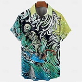 abordables T-shirts d&#039;Halloween-Chemise boutonnée à manches courtes pour homme avec têtes de mort « Lever un verre » par David Lozeau, édition limitée