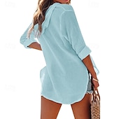 ieftine Topuri simple pentru femei-Pentru femei Cămașă Bluză Simplu Modern Casual Manșon Lung În V Topuri obișnuite Zilnic Concediu Buzunar Blush Pink Negru Alb Bleumarin Albastru celest Toamnă