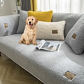billige Hundesofatrekk-Vanntett, tykt, lodden, sklisikkert sofatrekk i imitert sherpa-fleece