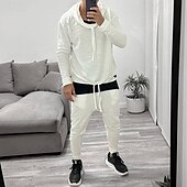 economico tuta e felpa con cappuccio da uomo-Per uomo Felpa con cappuccio Tuta da Ginnastica Set di felpe con cappuccio Nero Bianco Blu Cachi Con Cappuccio Semplice Coulisse Sport &amp; Outdoor Quotidiano Ferie Poliestere Streetwear Essenziale