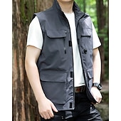 economico Gilet-Per uomo Gilet All&#039;aperto Quotidiano Moda Casual Primavera Autunno Tasca Poliestere Confortevole Semplice Cerniera Collo alla coreana Vestibilità regolare Nero Rosso Blu Cachi Gilet