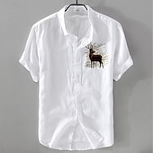 economico Casual da lavoro-Per uomo Camicia di lino Camicia casual Camicia in cotone e lino Camicia con Bottoni Con Motivo Animale Vacanza Abbigliamento quotidiano Bianco Blu marino scuro Azzurro cielo Cachi Manica Corta Bavero