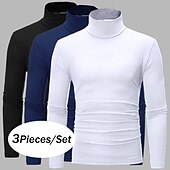 preiswerte Basic-T-Shirts-3er Pack Herren T-Shirt Rollkragenshirt Langarmshirt Langarm Rollkragen Herbst Herbst &amp;Winter schlichtes leichtes Basic Classic 3-teiliges Outdoor Casual Sports weiß schwarz blau Top T-Shirt für