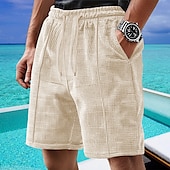 voordelige Casual korte broek-Voor heren Wafel korte broek Korte broek Zomer korte broeken Casual korte broek Zak Elastische taille Trekkoord Effen Comfort Ademend Korte Buiten Vakantie Sport Casual Zwart Wit