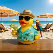 お買い得  彫像-ハワイアントロピカルオウムアヒルの置物、面白いビーチパーティーのアヒルの装飾、島をテーマにした熱帯雨林の鳥アヒルの像、子供と大人への夏のテーブルデコレーションギフト