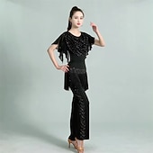 voordelige Broek-Dames Latijns-Amerikaanse dansbroek met pailletten en franjes – lange, wijde broek voor jitterbug- en matrozendansen &amp;ballroomvoorstelling/oefening
