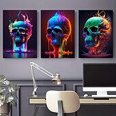 billige Halloween-abstrakt neonhodeskallefarge lerretskunst nydelig flammeplakattrykk uinnrammet stue soverom hjemmedekorasjon egnet for halloween