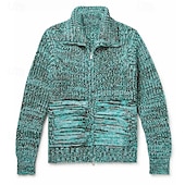 economico Maglioni Cardigan da uomo-Per uomo Felpa Cardigan A Coste Maglia Top Regolari Lavorato a maglia Semplice Colletto ripiegato Vacanza Moda Casuale Abbigliamento quotidiano Abbigliamento Primavera &amp; Autunno Nero Rosso M L XL