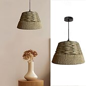 abordables Suspension-Suspension rustique en corde de chanvre, design conique en forme de cloche tissée à la main, lumière blanc chaud/blanc, e26/e27, chaîne réglable