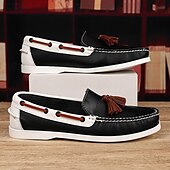 お買い得  メンズ・スリッポン＆ローファー-メンズ用ブラック＆ホワイトのタッセルローファー - トレンドのスリッポンデザイン、仕事や週末のお出かけにぴったりのフェイクレザーカジュアルシューズ