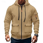 economico felpe in pile-Per uomo Felpa con cappuccio Felpa con cappuccio in pile Felpa con cappuccio tattica Nero Bianco Vino Verde militare Rosso Con Cappuccio Semplice Tasca Sport &amp; Outdoor Casuale Quotidiano Streetwear