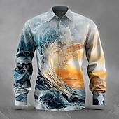 voordelige Oceaan afdrukken-Voor heren 3D Print Oceaan Zonsondergang Overhemd Overhemd met knopen Lange mouw Mode-casual Feestdagen Streetwear Zomer Lente Strijkijzer 3D-afdrukken shirts met kraag Blauw 1# blauw