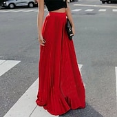 abordables Jupes Maxi-Femmes Jupe Mode Maxi Taille haute Jupes Uni Plissé Micro-Élastique Décontracté Quotidien Noir Rose Rouge Vert Été Polyester
