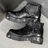 economico Stivali da motociclista-Per uomo Stivali Stivali da biker Camminata Vintage Casual Britannico Microfibra Confortevole Antiscivolo Caldo Stivaletti Mocassino Fascia Elastica Nero Argento Autunno Inverno