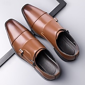 abordables Officiel-Chaussures habillées en cuir à double boucle pour homme – élégantes chaussures de soirée marron pour mariages, tenues de bureau et cérémonies