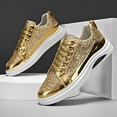 preiswerte Lässige Sneakers-Herren-Sneaker mit goldenem Glitzer, lässige Modeschuhe für Streetwear-Partys und Feiertagsveranstaltungen