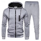 abordables sudaderas basicas-Hombre Sudadera Tracksuit Sudadera con capucha y cremallera completa Negro Rojo Azul Marino Azul Real Gris Claro Con Capucha Bloque de color 2 Piezas Deporte Diario Festivos Poliéster Ropa de calle