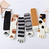 cheap Home Supplies-3 Pairs Cute Cat Claw Socks Fuzzy Coral Fleece Winter Warm Sleep Socks for Women Cozy Mid Calf Thick Soft Indoor Floor Socks