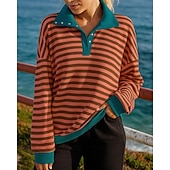 abordables Hoodie &amp; Sweatshirt-Femmes Sweat-shirt à enfiler Hauts décontractés Couleurs contrastées Mode manche longue Top Athleisure Automne Coupe-vent Randonnée Entraînement Course Tenue de sport Tenues de Sport Rayures Jaune