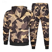 voordelige basis trainingspakken-Voor heren Trainingspak Kledingset Truien instellen Capuchon Buiten Dagelijks Sport Zak Trekkoord camouflage blauw Khaki Leger Groen Grafische afdruk Polyester Sportkleding Modieus Streetwear Herfst