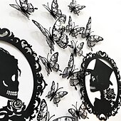 billige Halloween-Dobbeltlags hodeskalle rose halloween 3d tredimensjonal sommerfugl hjemmedekorasjonsklistremerker