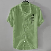 halpa Klassinen-Miesten Paita Pellava paita Kesä paita Rantapaita Button Up paita Kookospuu Loma Kausaliteetti Musta Valkoinen Vaalean vihreä Punastuvan vaaleanpunainen Lyhythihainen Sänkyjen avaus Kesä Vaatetus