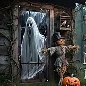 お買い得  ハロウィン-ハロウィンの窓バナーデコレーション 1個 怖いゴーストデザイン ポリエステル生地 屋内壁と窓用装飾 パーティーやカーニバル用 電気不要 万能ホリデーアクセサリー