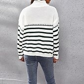 cheap Graphic Patterns &amp; Details-Women&#039;s Pullover Casual Striped Chunky Turtleneck Knitted Long Sleeve Regular Tops Knit Daily Holiday Going out White Fall Winter