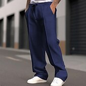 preiswerte Sweatpants-Herren Jogginghose Hose Waffelhose Tasche Elastischer Bund Kordelzug Einfach Komfort Sport im Freien Täglich Mode Lässig Schwarz Weiß Mikroelastisch