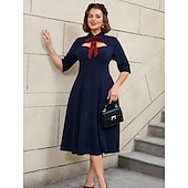 cheap Dresses-Retro Vintage 1950s Rockabilly Midi A Line Dress Flare Dress Plus Size A-Line Women&#039;s Vacation Homecoming Party &amp; Evening Adults Dress Spring &amp; Summer