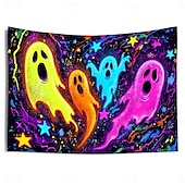 preiswerte Halloween Garagentorabdeckung-Halloween Schwarzlicht Wandteppich süßer Geist UV reaktiv Leuchten im Dunkeln Wald verzerrter Berg nebliger Friedhof Geist hängender Wandteppich Wandkunst Wandmalerei für Wohnzimmer Schlafzimmer