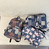 olcso Főiskolai hátizsákok-vintage farmer patchwork hátizsák – divatos kék iskolatáska tinilányoknak és fiúknak, iskolába és mindennapi használatra