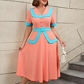 preiswerte Kleider-Retro Vintage 1950er Rockabilly Midlänge A-Linien-Kleid Ausgestelltes Kleid Übergröße Damen Urlaub Heimkehr Party &amp; Abend Erwachsene Kleid Frühling &amp; Sommer