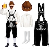 voordelige Heren-Oktoberfest Lederhosen Hemd Alpine Hoed Bavarian Duits Weiden Voor heren Carnaval Feest Bierfestival Doek in traditionele stijl Blouse Short Outfits