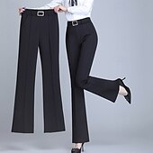 お買い得  女性のドレスパンツ-女性用 スーツ ワイドレッグ パンツ ファッション ストリートファッション 全長 ハイウエスト 平織り 弾性ウエスト 通気性 快適 マイクロエラスティック ストリート デイリーウェア お出かけ ブラック ホワイト ネイビーブルー 春 秋 レギュラー