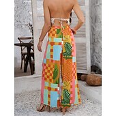 abordables jambe large et taille haute-Femmes Jambe large Chinos Vacances ancien Mode Longueur complète Taille haute Fleuri Ceinture Élastique Impression Confortable Doux Micro-Élastique Extérieur Vacances Rue Blanche Jaune Rose Claire